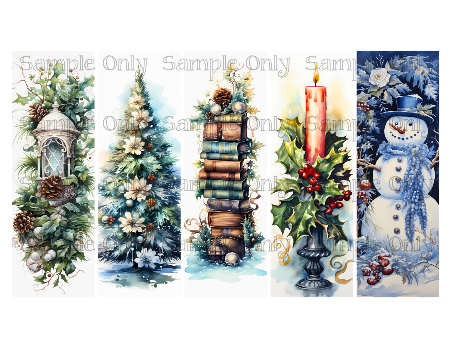 Christmas Bookmark Set 07 Printed Water Soluble Image Transfer Sheet For Polymer Clay