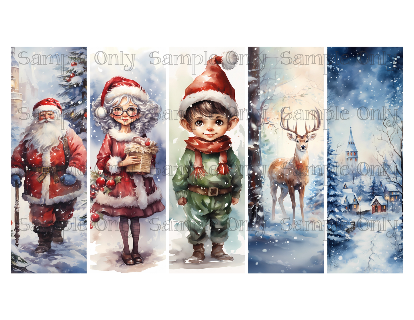 Christmas Bookmark Set 09 Printed Water Soluble Image Transfer Sheet For Polymer Clay