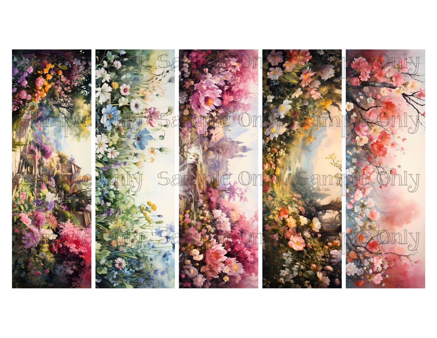 Secret Flower Garden Bookmark Set 01 Printed Water Soluble Image Transfer Sheet For Polymer Clay