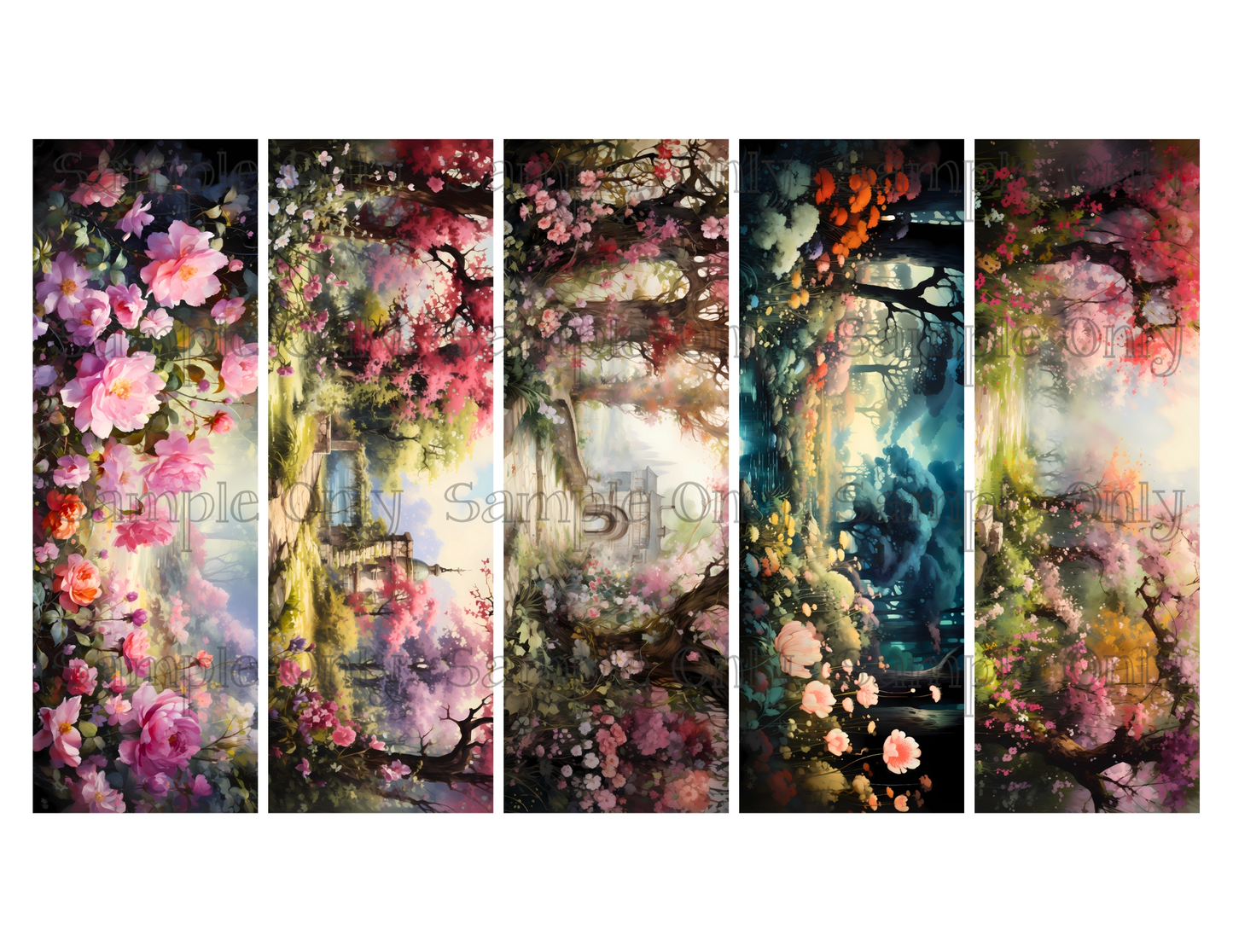 Secret Flower Garden Bookmark Set 04 Printed Water Soluble Image Transfer Sheet For Polymer Clay