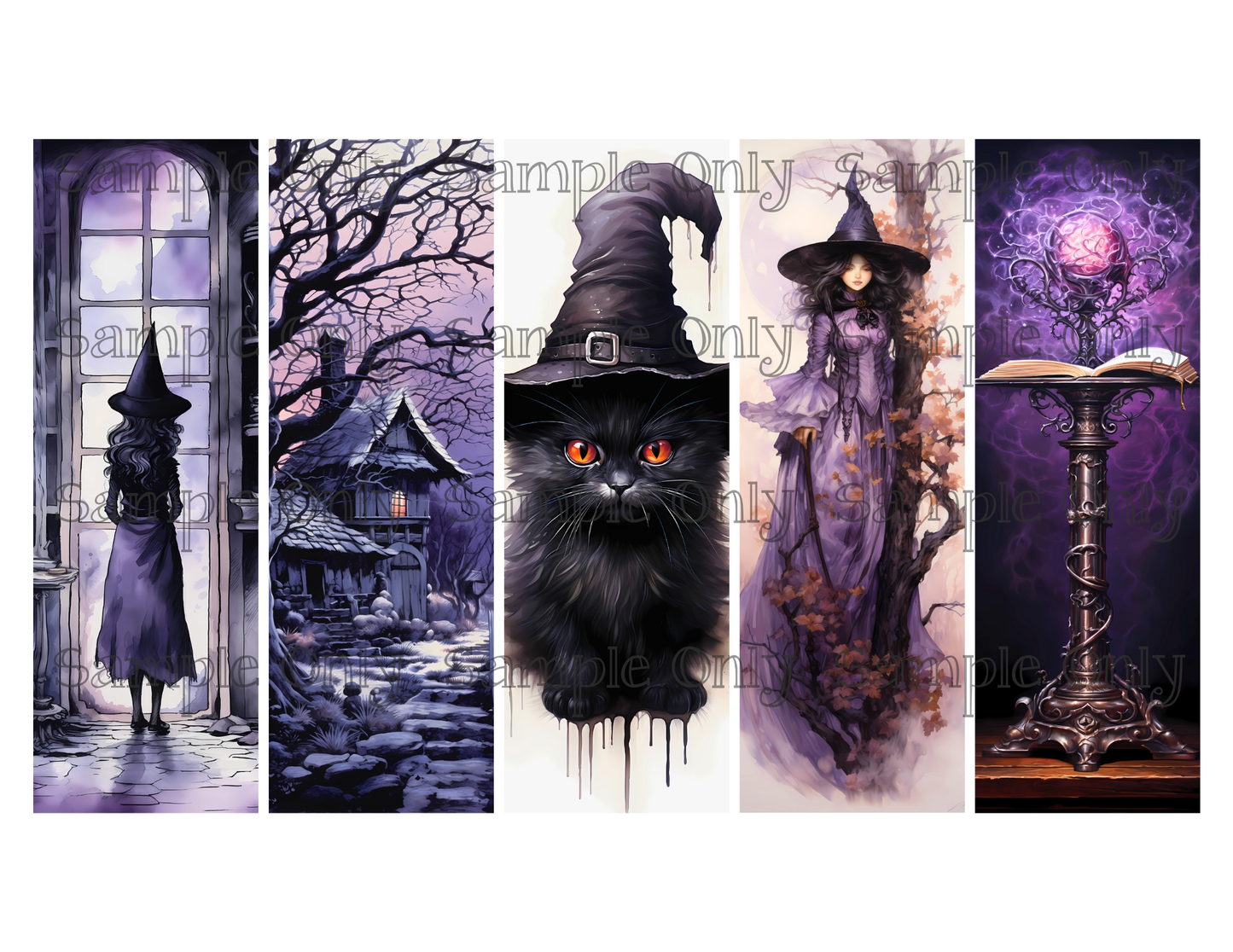 Witchy Bookmark Set 04 Printed Water Soluble Image Transfer Sheet For Polymer Clay