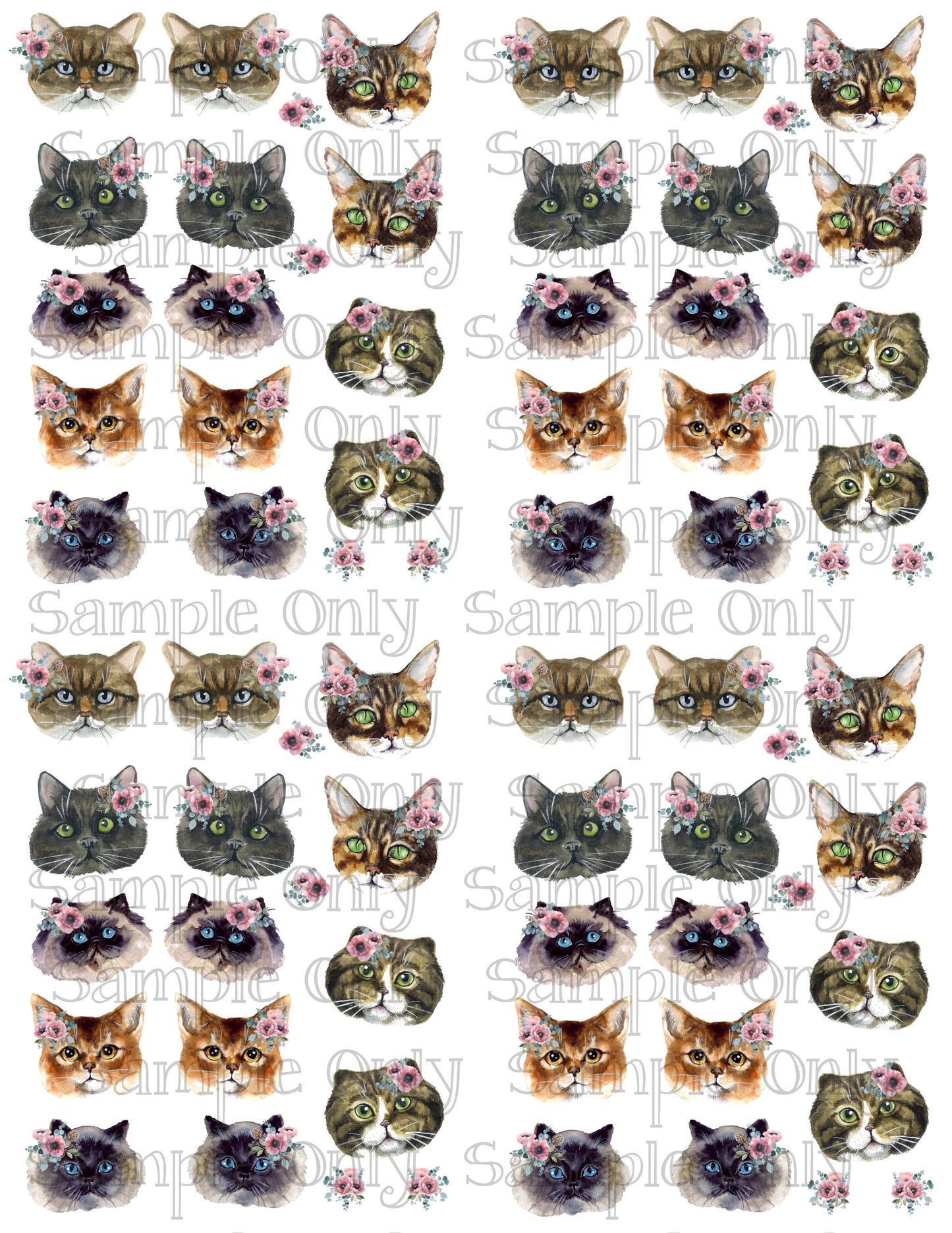 Floral Kitty Cats Image Sheet For Polymer Clay Transfer Decal DIGITAL FILE OR PRINTED