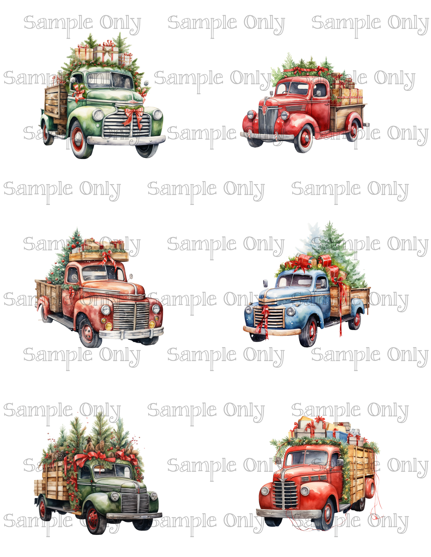 2.5 Inch Festive Old Trucks Image Sheet For Polymer Clay Transfer Decal DIGITAL FILE OR PRINTED
