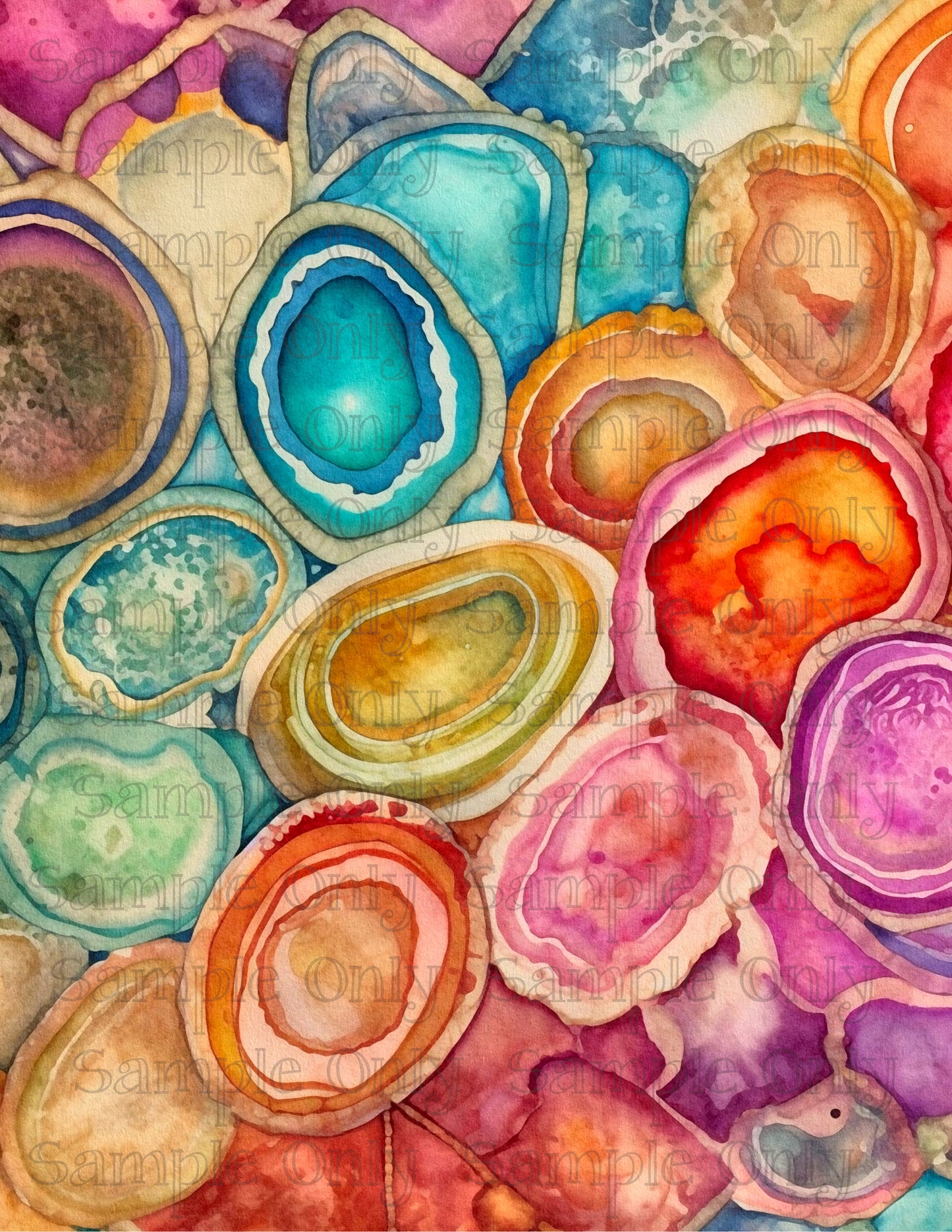 Colorful Agate Mineral Slice Faux Stone Pattern Image Sheet For Polymer Clay Transfer Decal DIGITAL FILE OR PRINTED AMS01