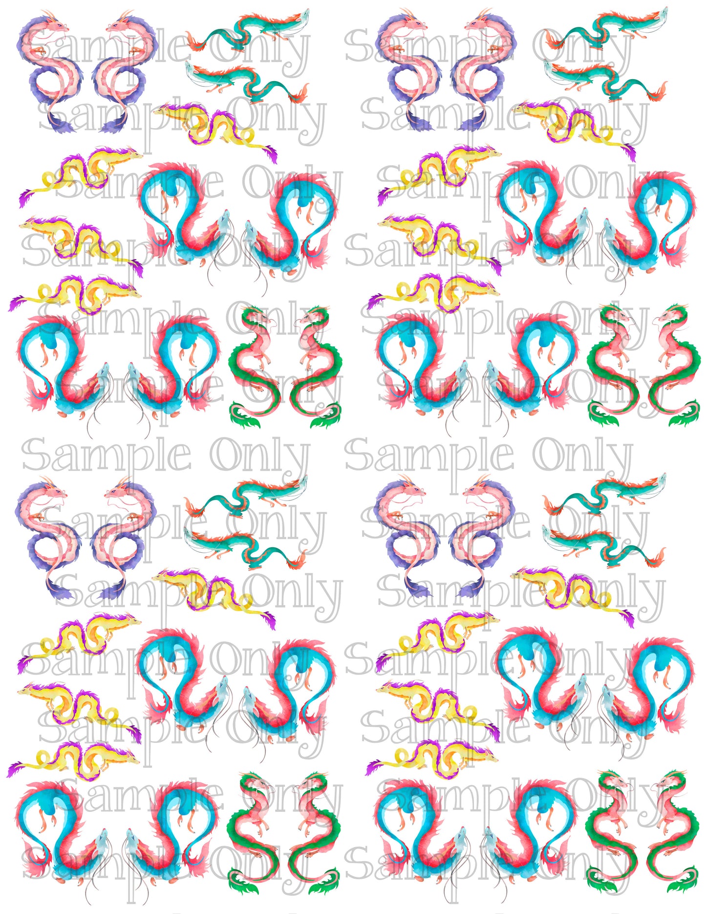 Bright Flying Dragons Printed Water Soluble Image Transfer Sheet For Polymer Clay