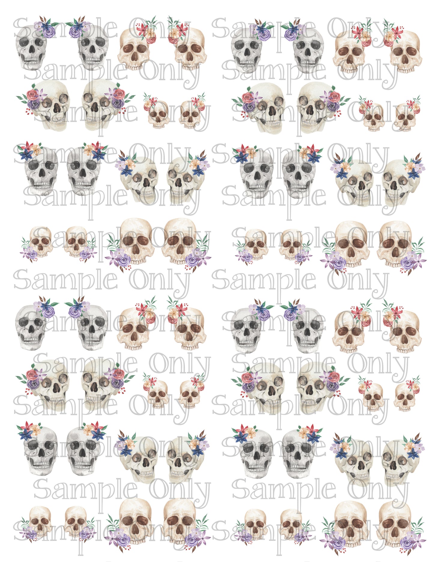 Floral Skulls Image Sheet For Polymer Clay Transfer Decal DIGITAL FILE OR PRINTED