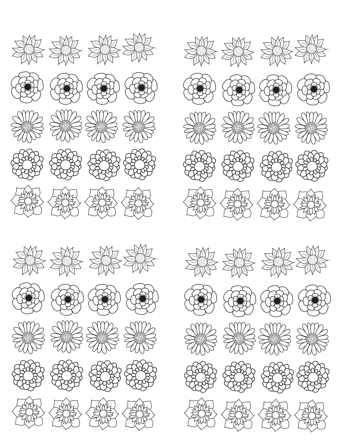 Black Assorted Flowers Set 2 DIGITAL OR PRINTED Image Transfer Sheet For Polymer Clay