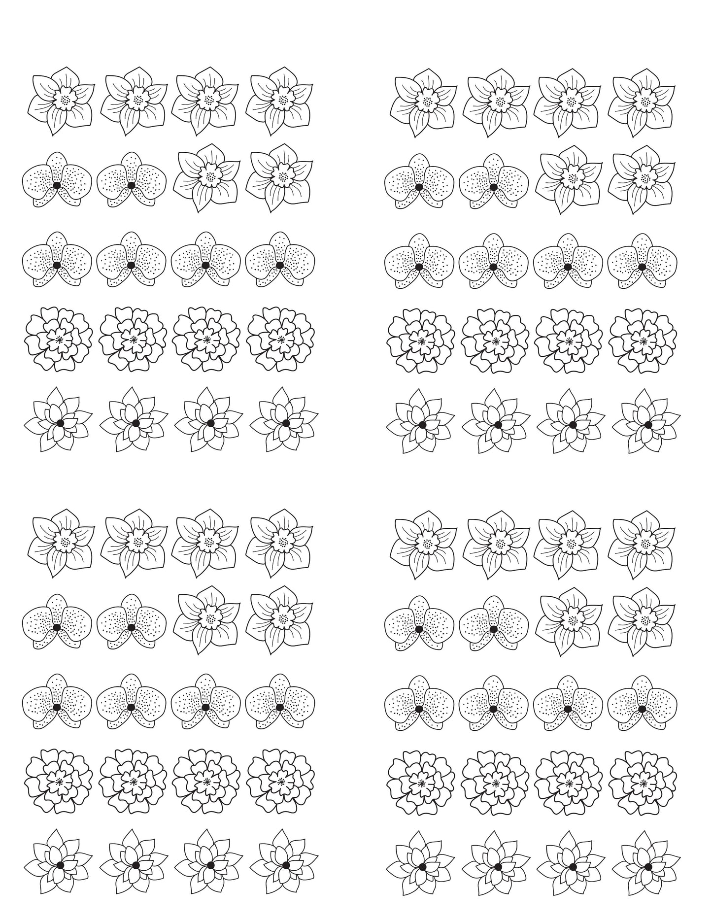 Black Assorted Flowers Set 1 DIGITAL OR PRINTED Image Transfer Sheet For Polymer Clay