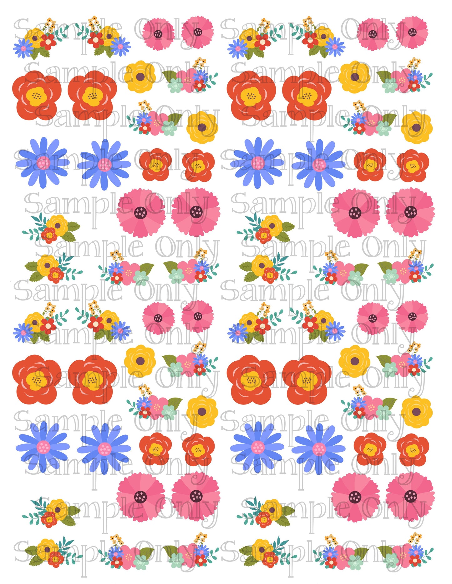1.25 Inch Bright Spring Flowers Set-02 Image Sheet For Polymer Clay Transfer Decal DIGITAL FILE OR PRINTED