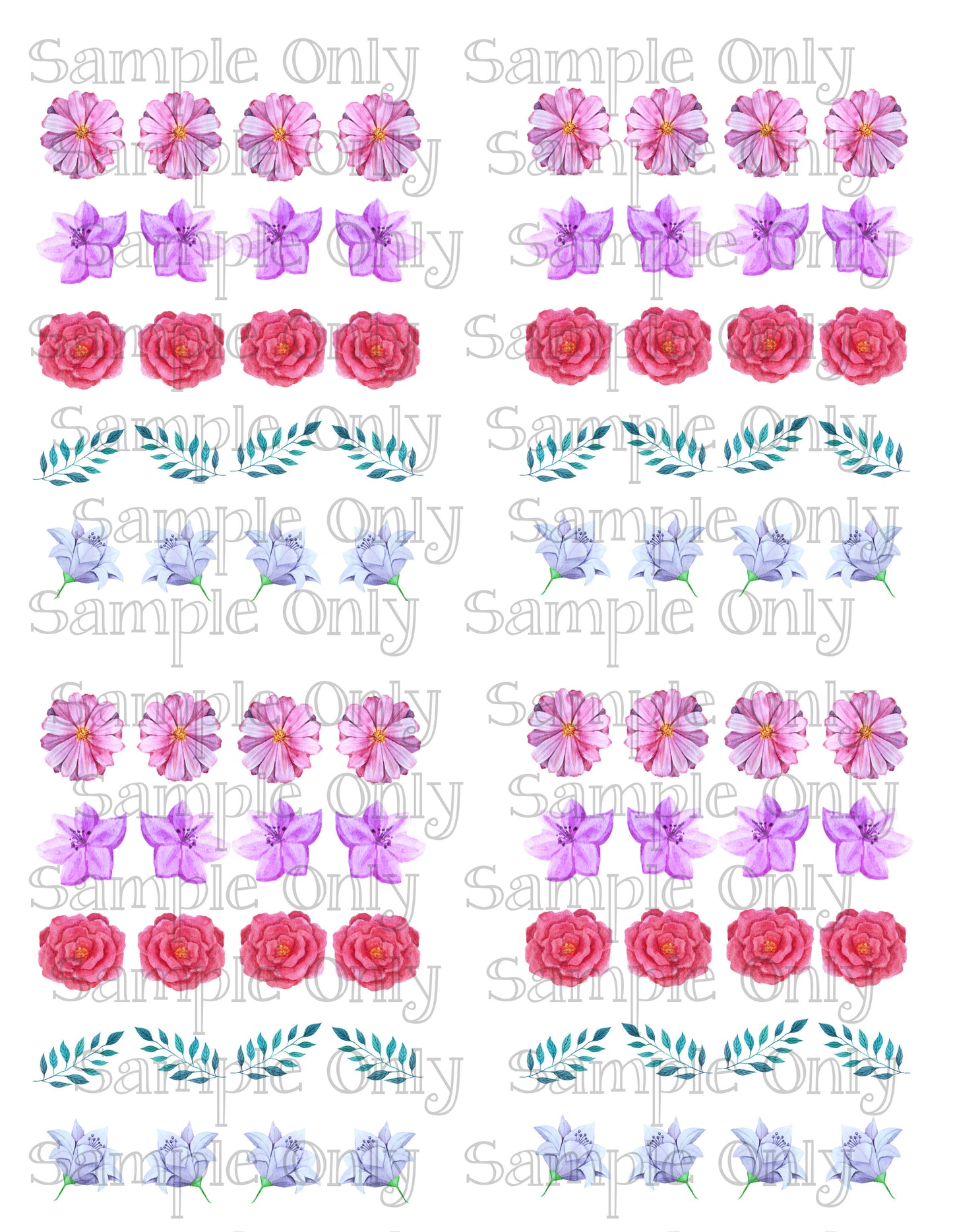 .75 Inch Painted Flowers Set-01 Image Sheet For Polymer Clay Transfer Decal DIGITAL FILE OR PRINTED