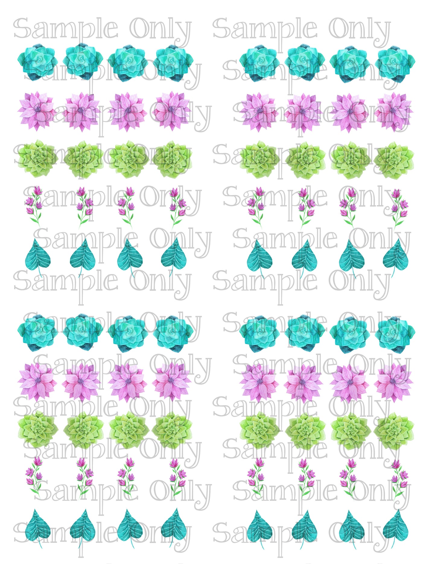 .75 Inch Painted Flowers Set-02 Image Sheet For Polymer Clay Transfer Decal DIGITAL FILE OR PRINTED