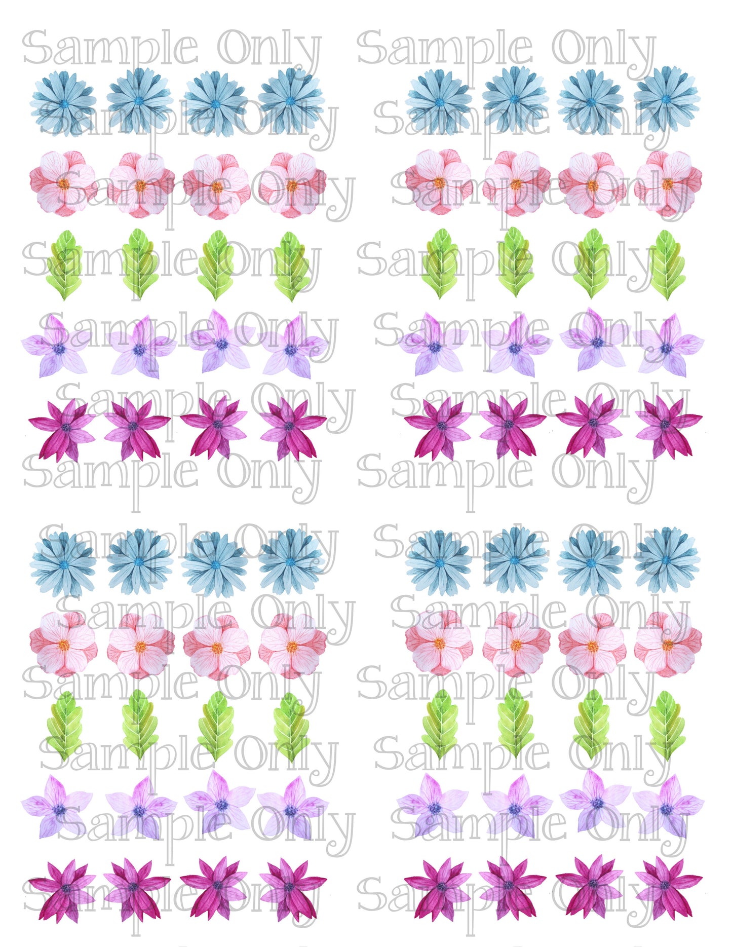 .75 Inch Painted Flowers Set-03 Image Sheet For Polymer Clay Transfer Decal DIGITAL FILE OR PRINTED