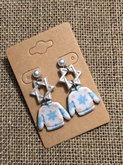 Hanukkah Sweater Pearl Dangle Earrings YOU CHOOSE Star Of David Menorah
