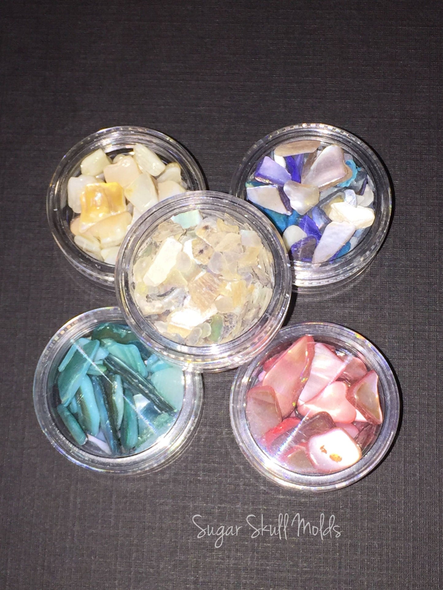 5 Jars Of Small Undrilled Mother Of Pearl Nugget Chips