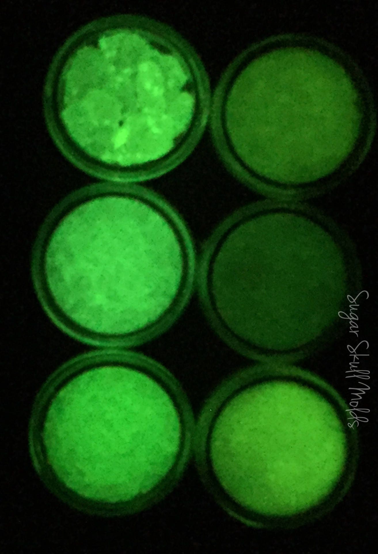 5 Jars Of Assorted Glow In The Dark Luminous Rocks Glitter Dust Phosphorescent Crushed Glass