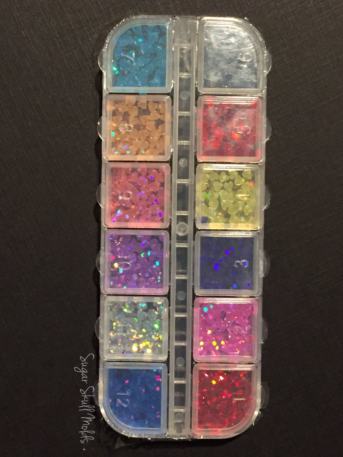 12 Asst Mini Holgraphic Hearts Glitter Shapes Confetti Set