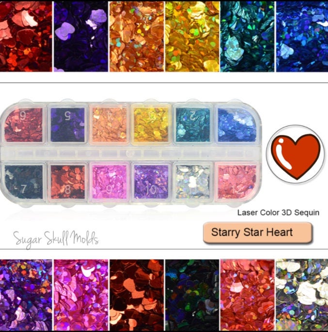 12 Asst Mini Holgraphic Hearts Glitter Shapes Confetti Set