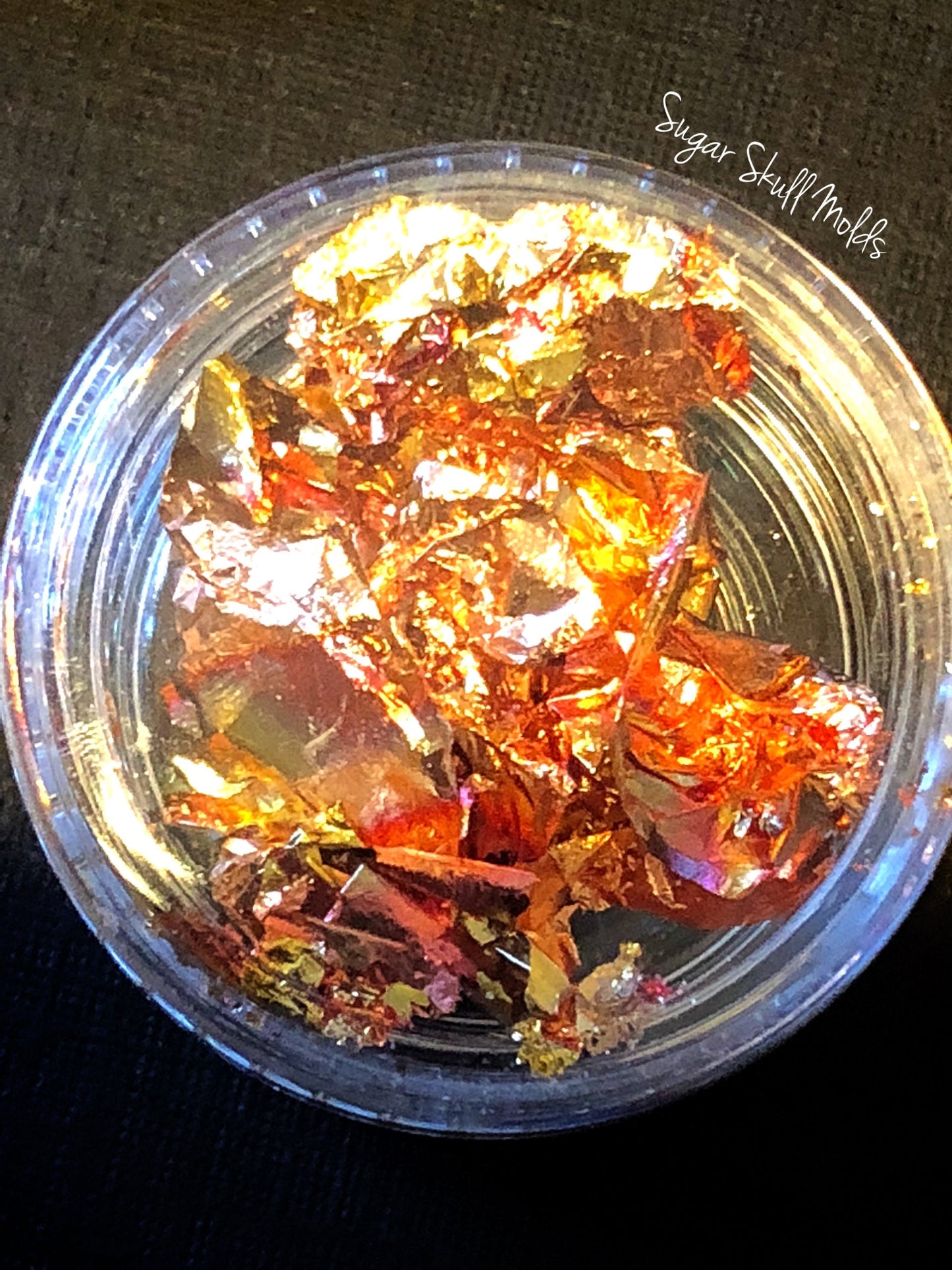 4 Jars Of Assorted Metal leaf Silver Gold Variegated Red Blue