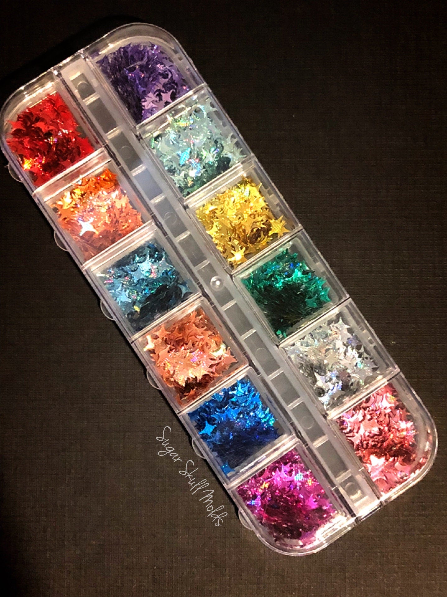 12 Asst Mini Holgraphic 4 Point Star Retro Sparkle Glitter Shapes Confetti Set