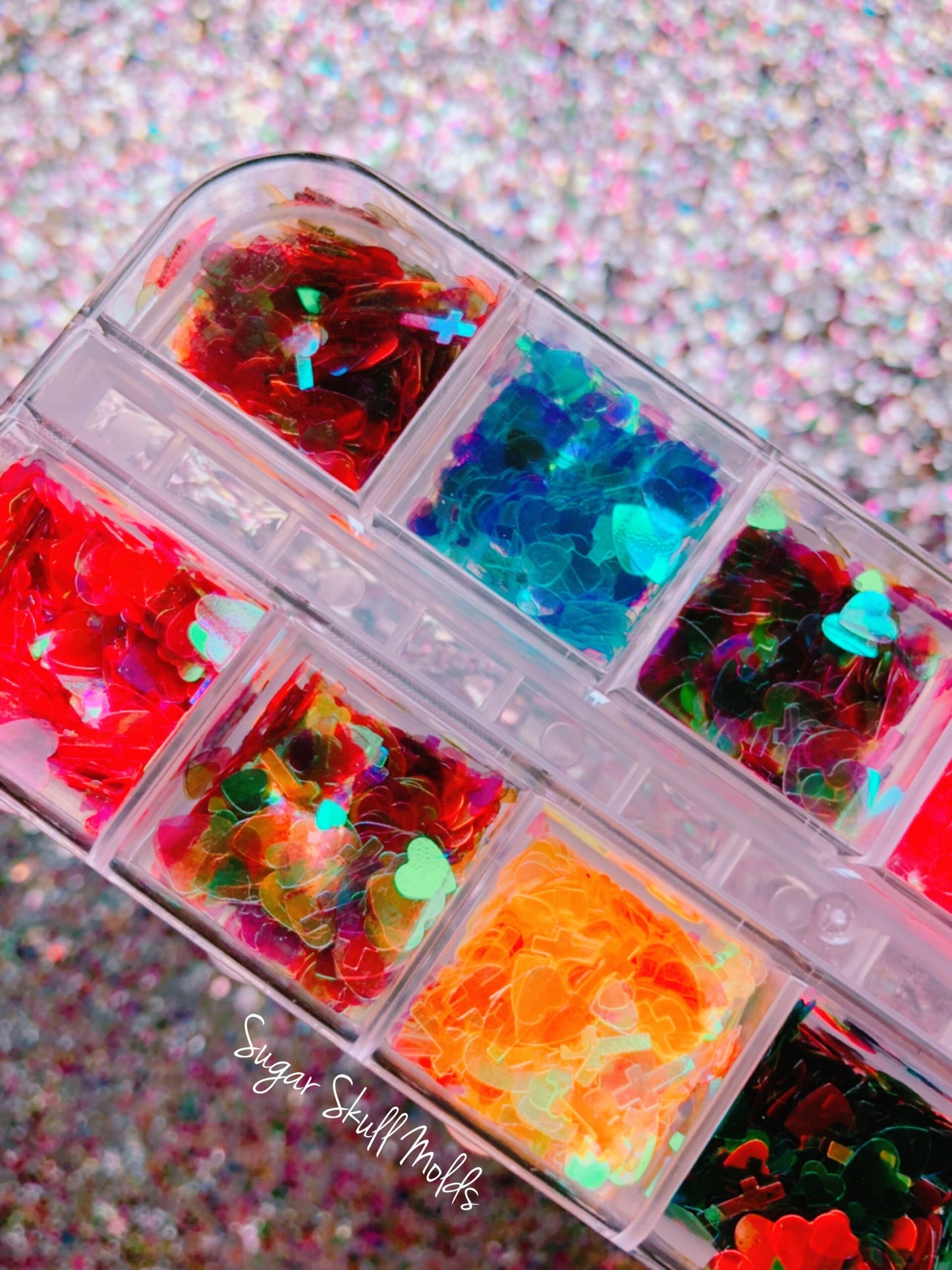 12 Asst Mini Holographic AB Cross and Heart Glitter Shapes Confetti Set