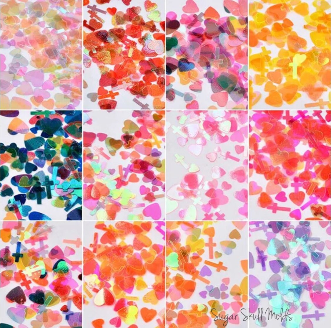 12 Asst Mini Holographic AB Cross and Heart Glitter Shapes Confetti Set