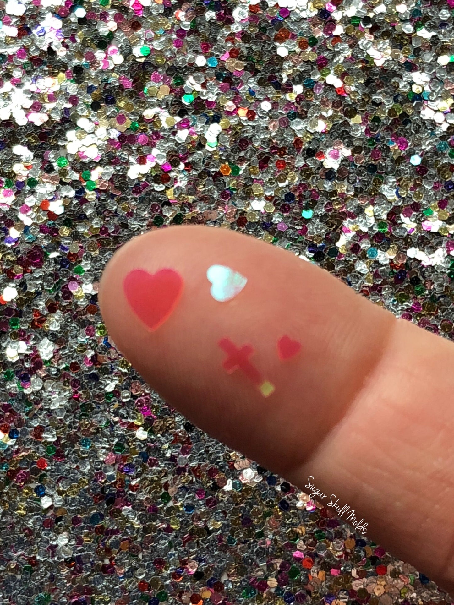 12 Asst Mini Holographic AB Cross and Heart Glitter Shapes Confetti Set