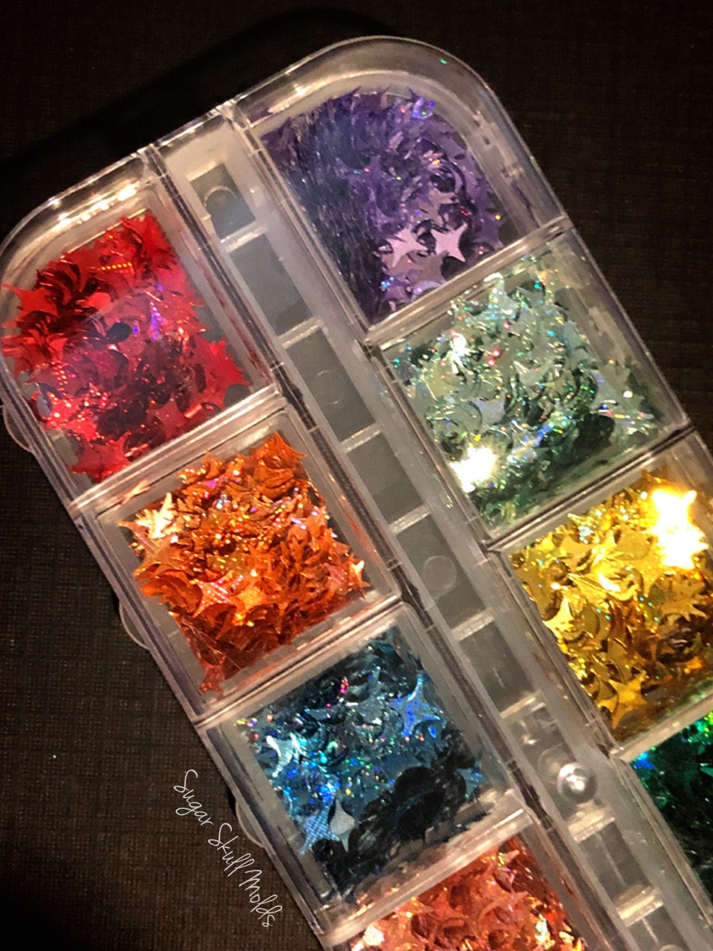 12 Asst Mini Holgraphic 4 Point Star Retro Sparkle Glitter Shapes Confetti Set