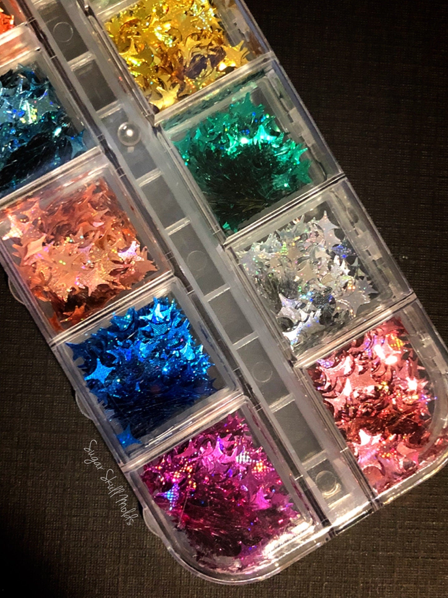 12 Asst Mini Holgraphic 4 Point Star Retro Sparkle Glitter Shapes Confetti Set