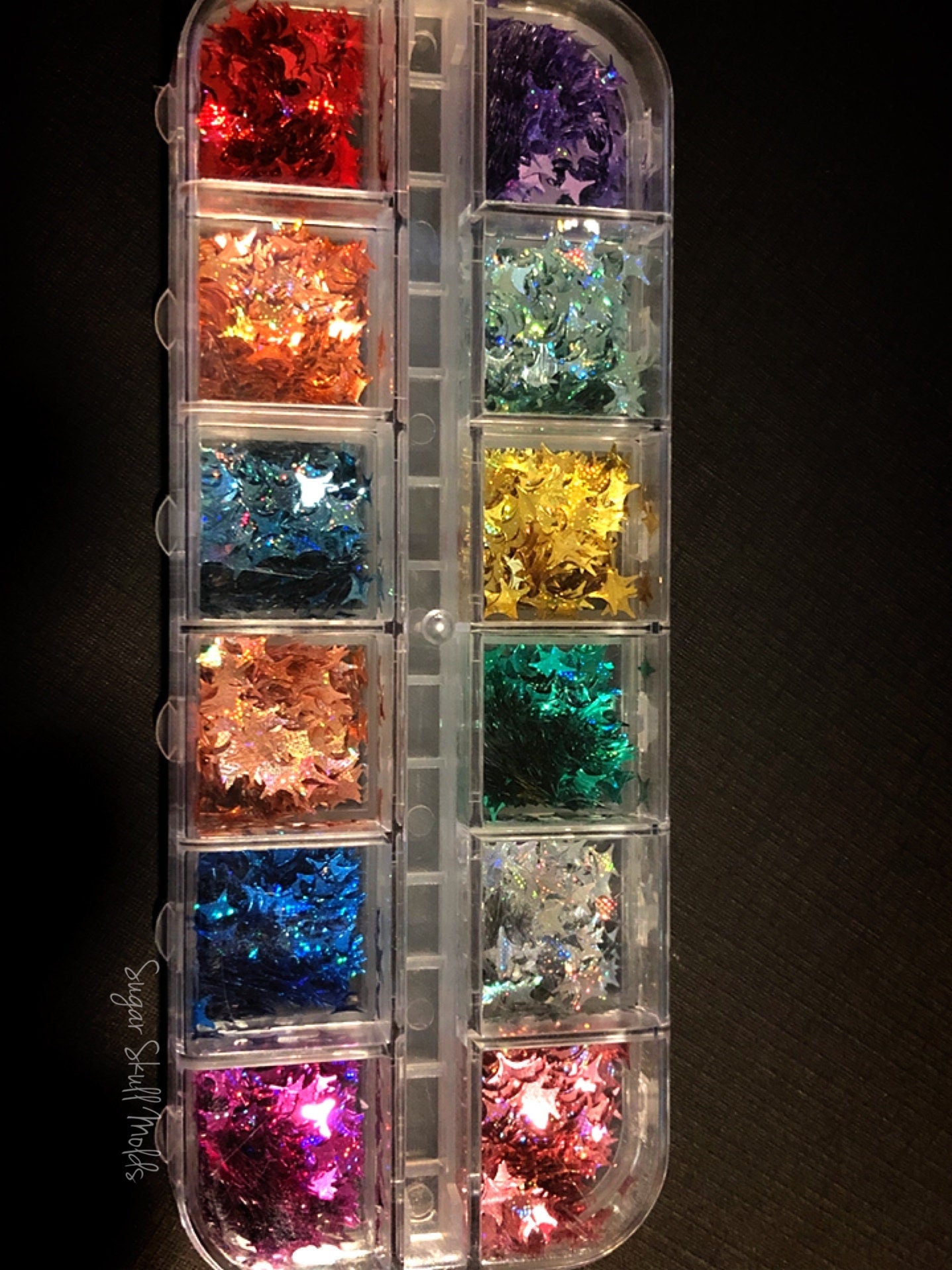 12 Asst Mini Holgraphic 4 Point Star Retro Sparkle Glitter Shapes Confetti Set