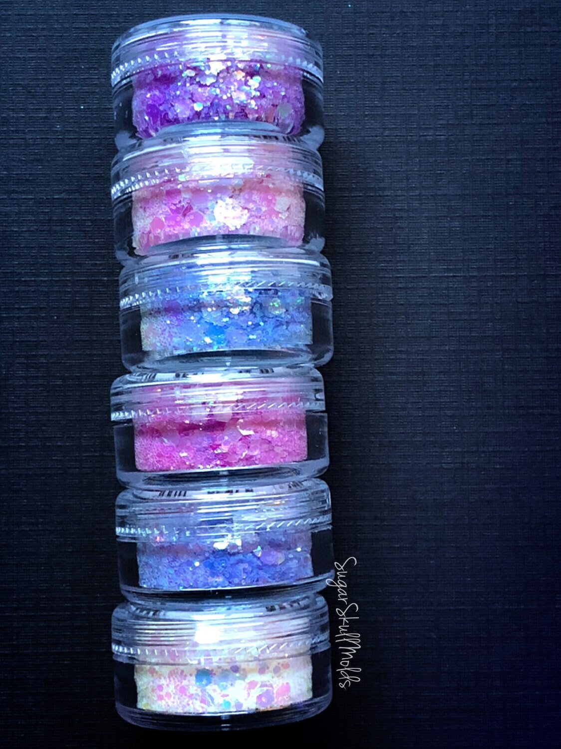 6 Jar Set Of Premium Chunky Color Changing UV Glitter
