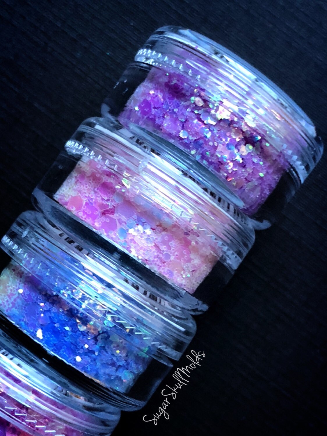 6 Jar Set Of Premium Chunky Color Changing UV Glitter