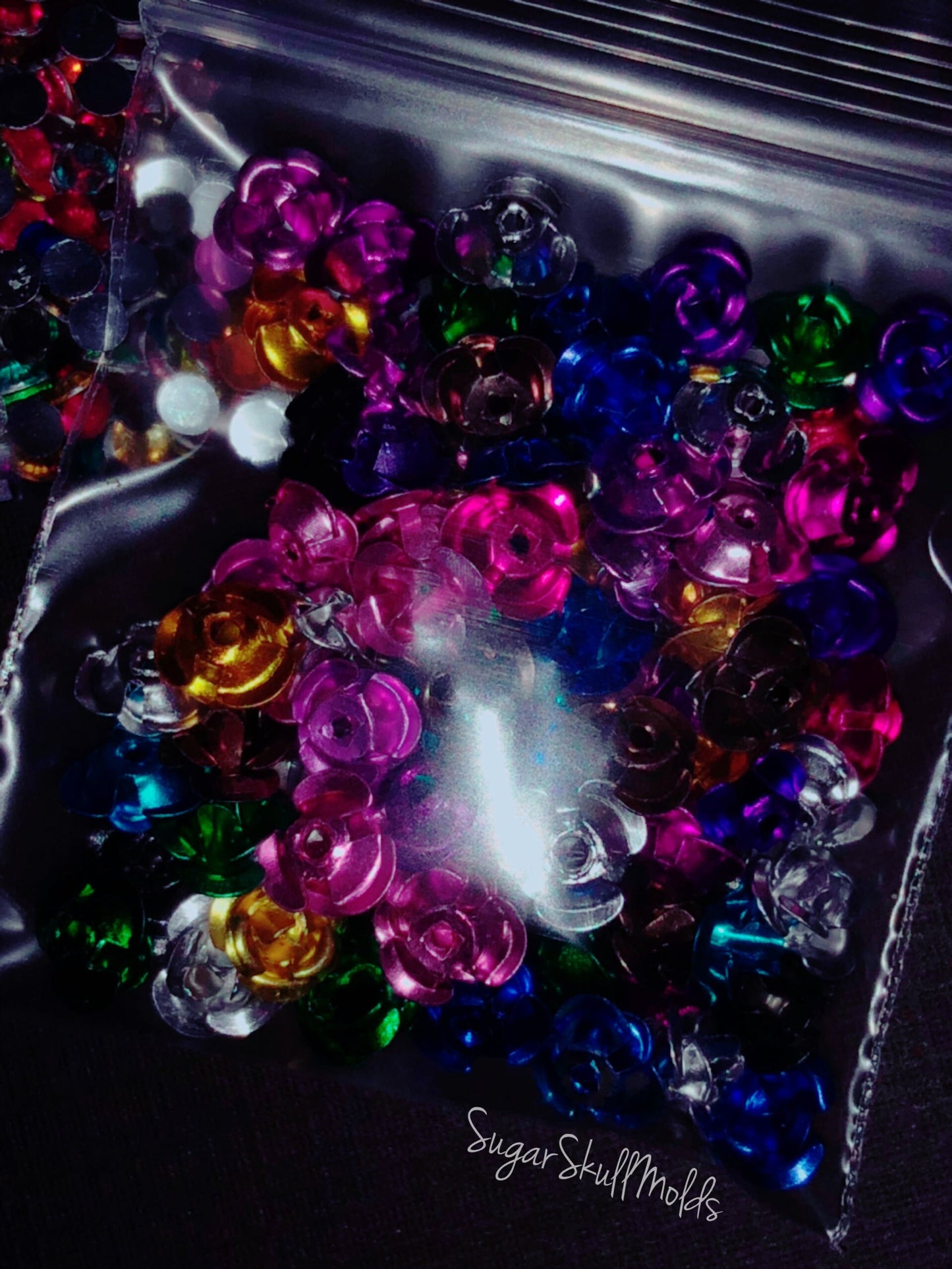 Set Of 3 Bags Of Assorted Flower Cabochons and Acrylic Rhinestone Flatback Gems