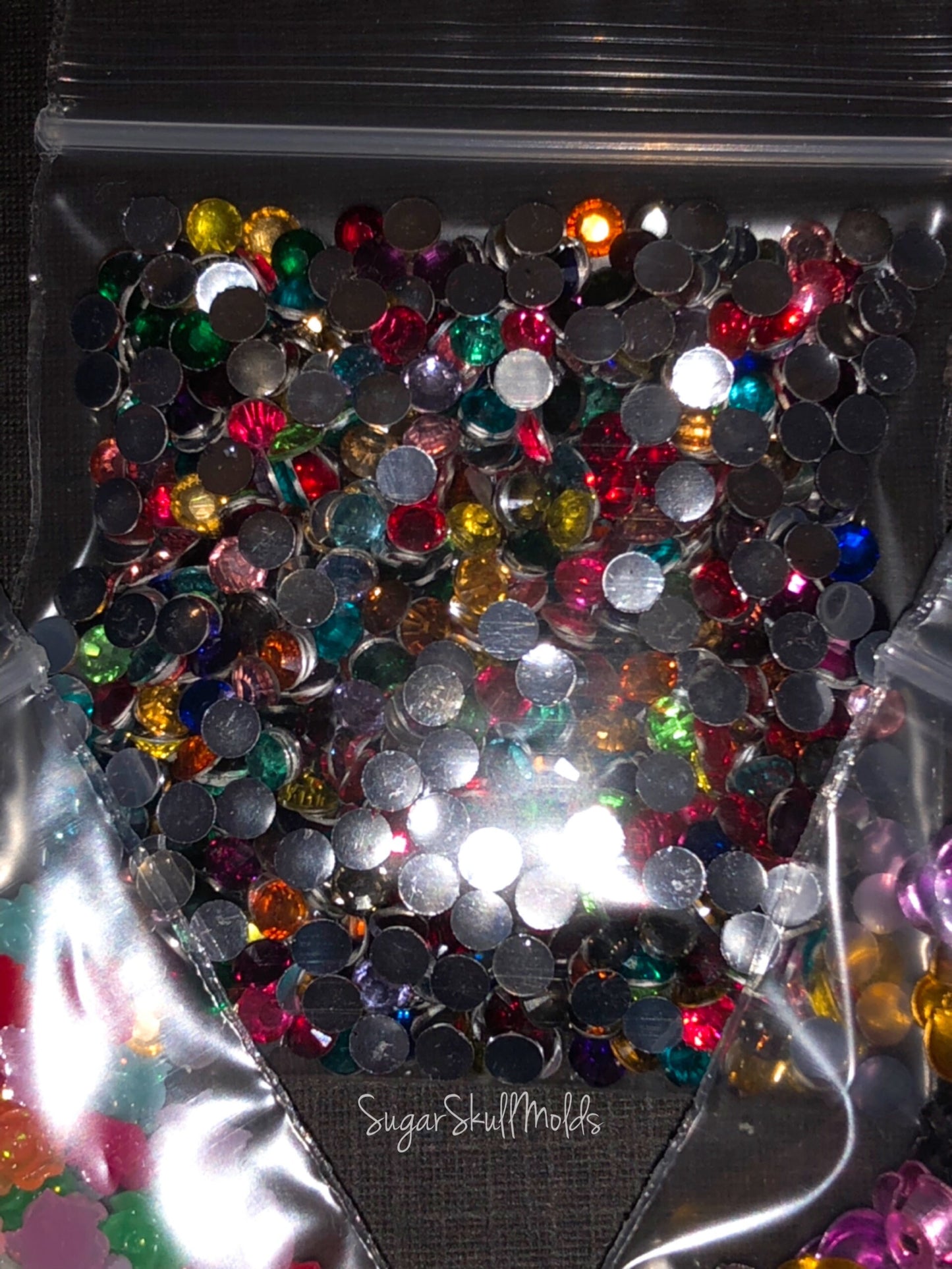 Set Of 3 Bags Of Assorted Flower Cabochons and Acrylic Rhinestone Flatback Gems