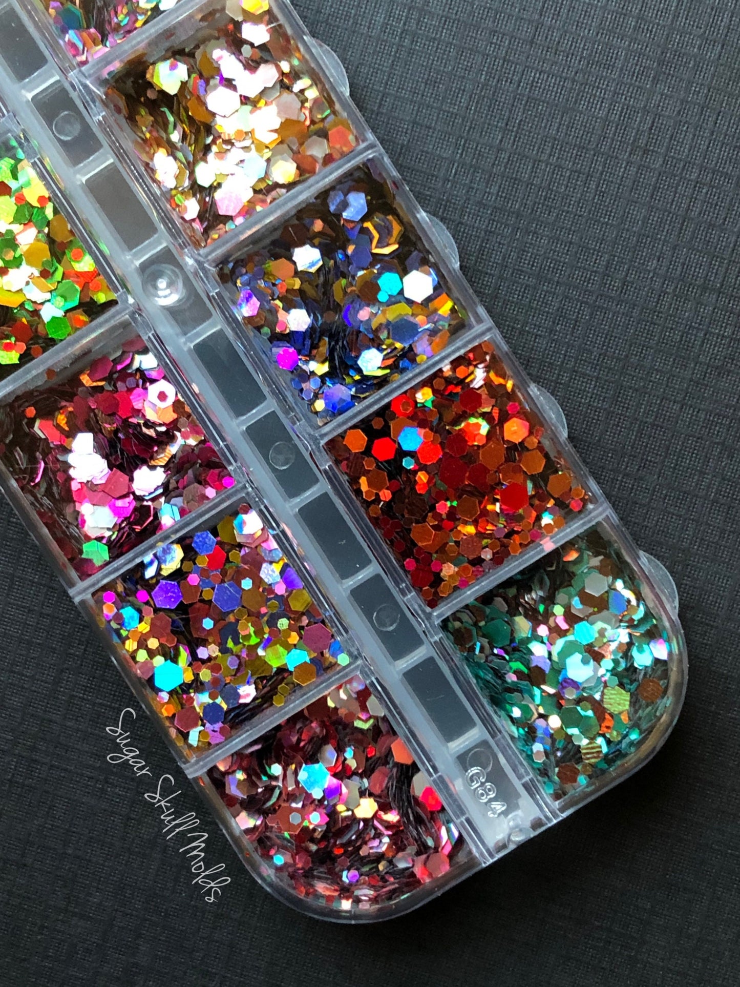 12 Assorted Holographic Metallic Hex Glitter Mix