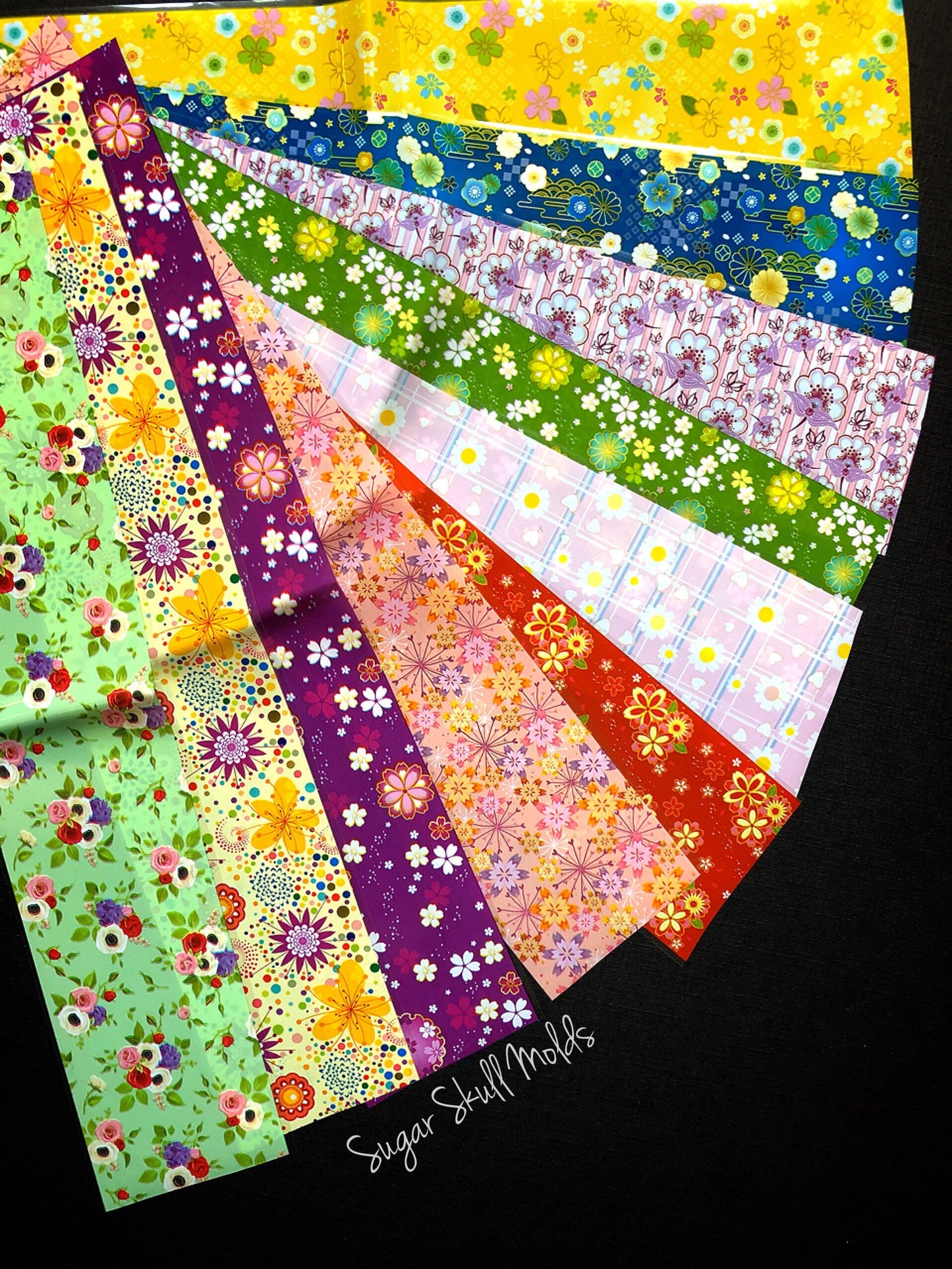 10pc Assorted Design Bright Floral Print Cello Film Sheets For Resin Crafts and More