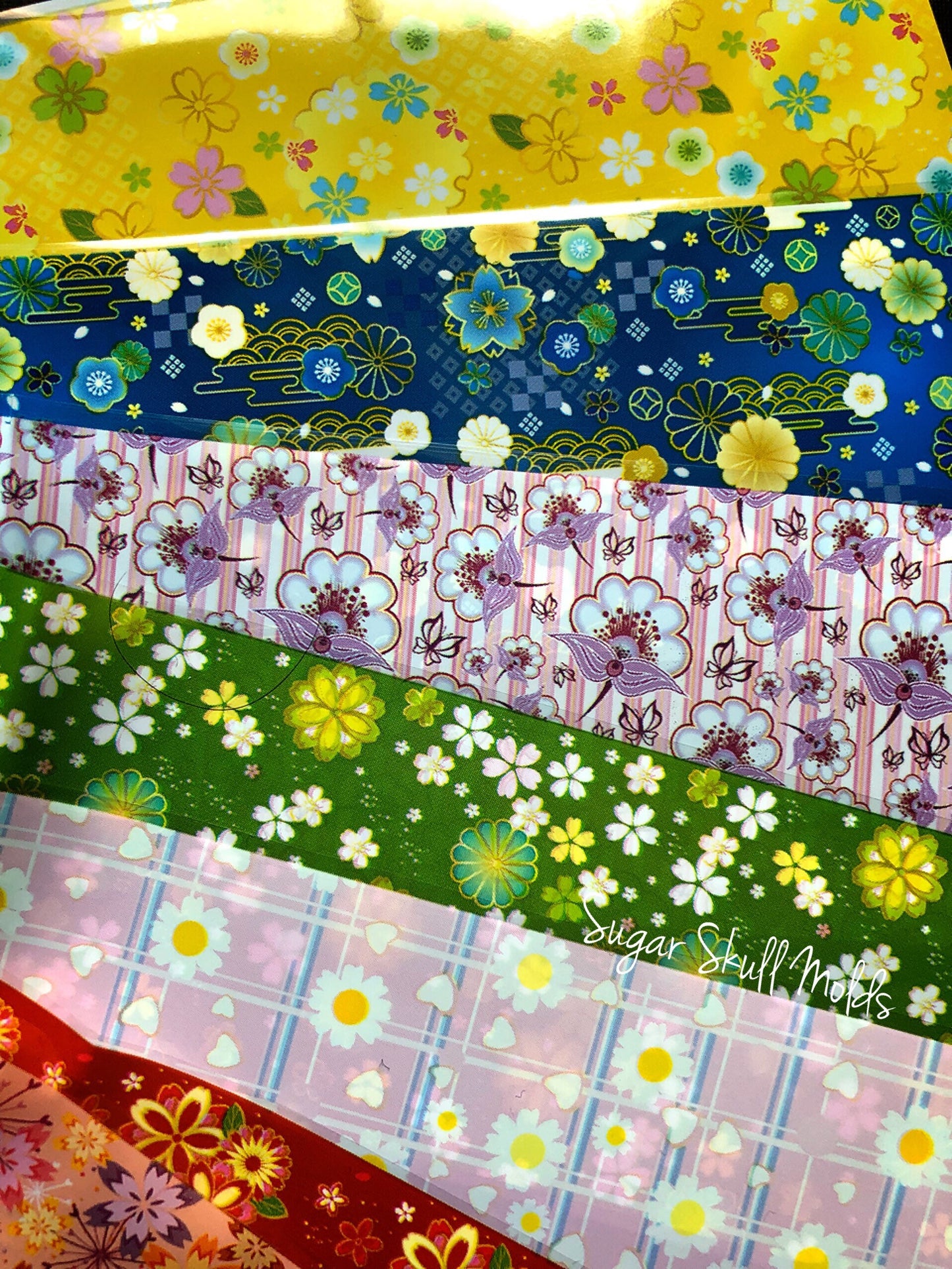 10pc Assorted Design Bright Floral Print Cello Film Sheets For Resin Crafts and More
