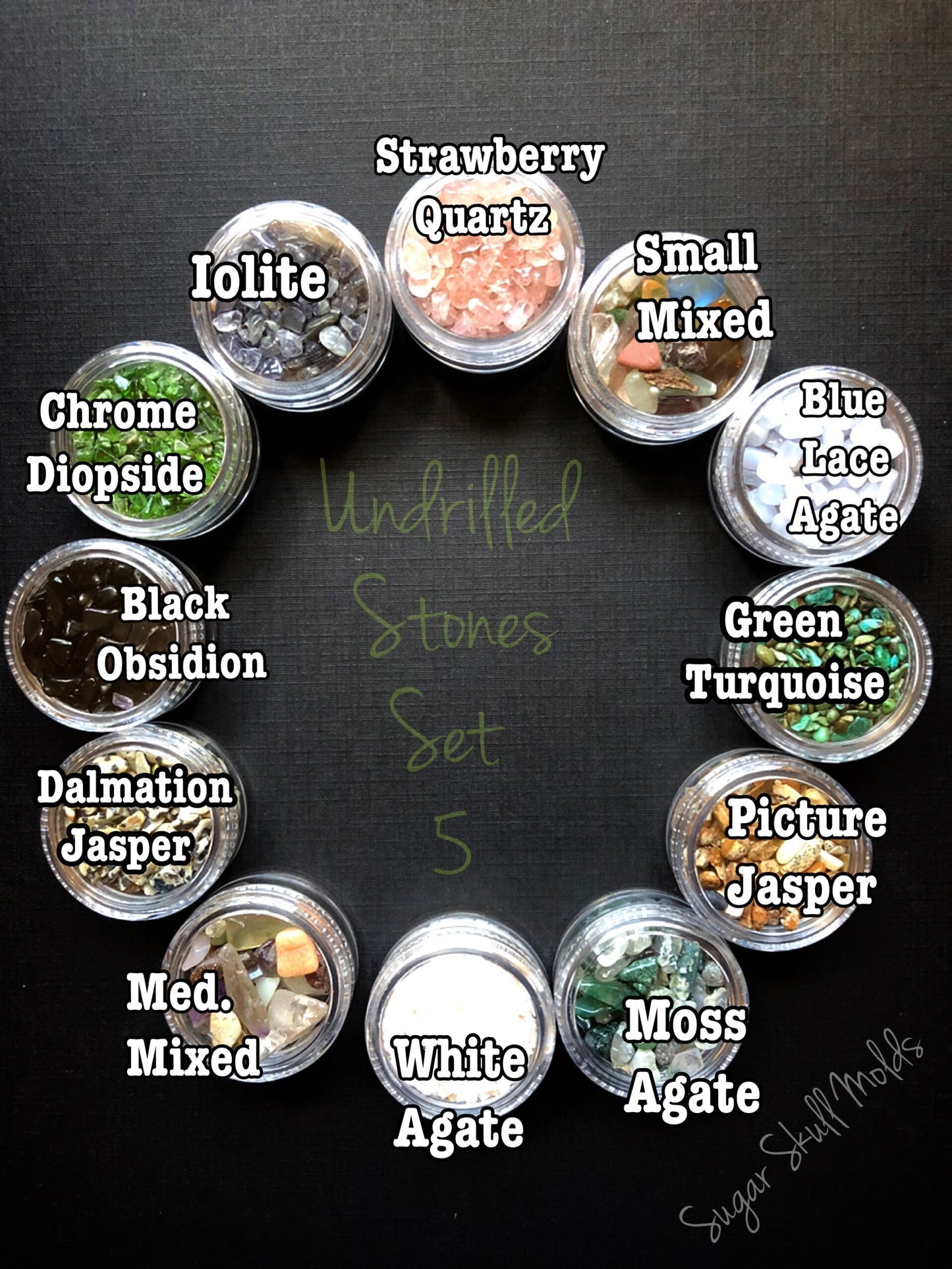 12 Jars Of Undrilled Semi Precious Stone Chips SET 5
