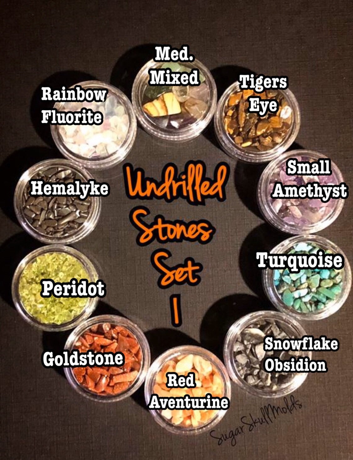 10 Jars Of Undrilled Semi Precious Stone Chips SET 1