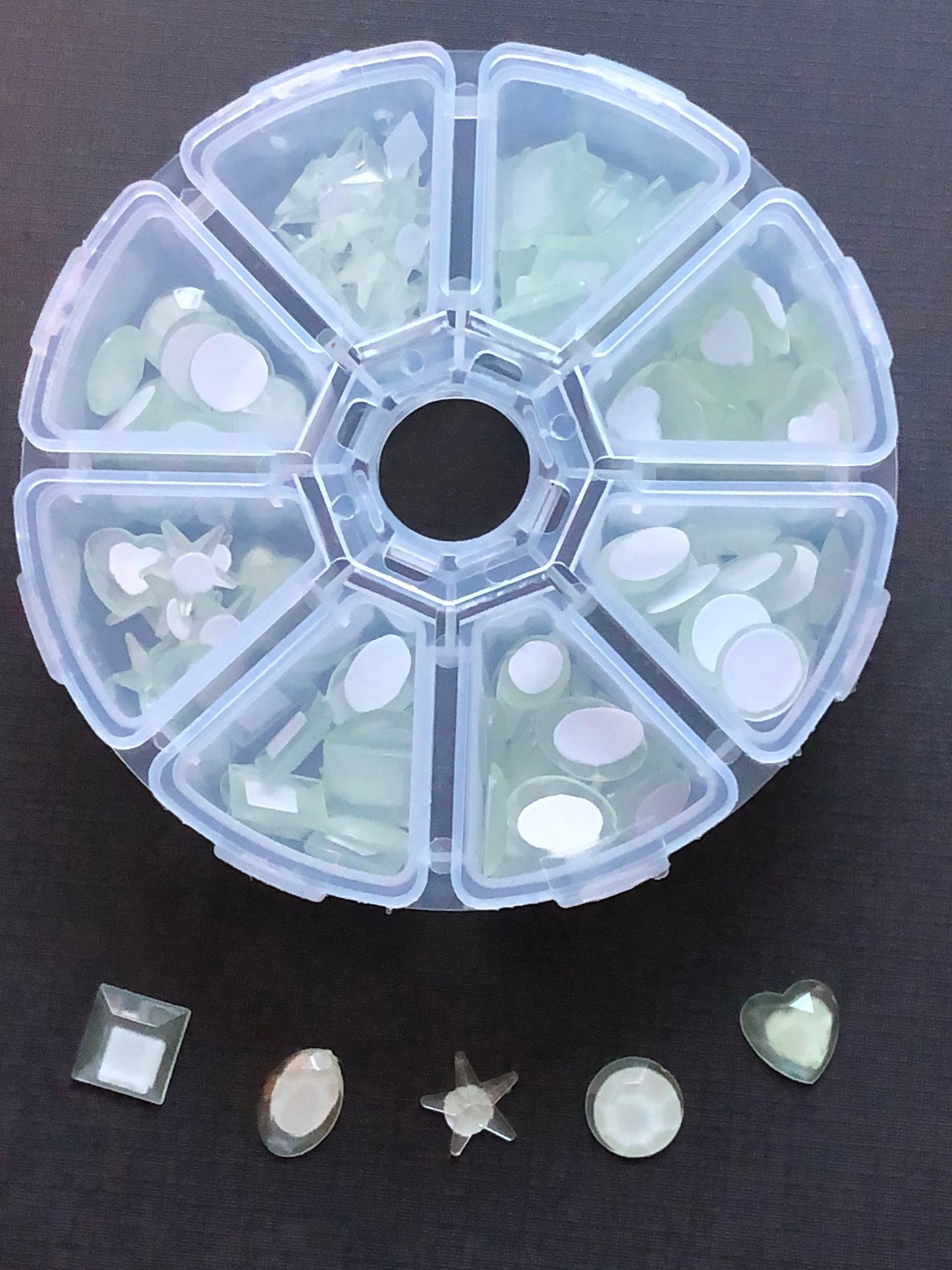 Glow In The Dark Acrylic Rhinestones Heart Star Square Oval Round 10-12mm