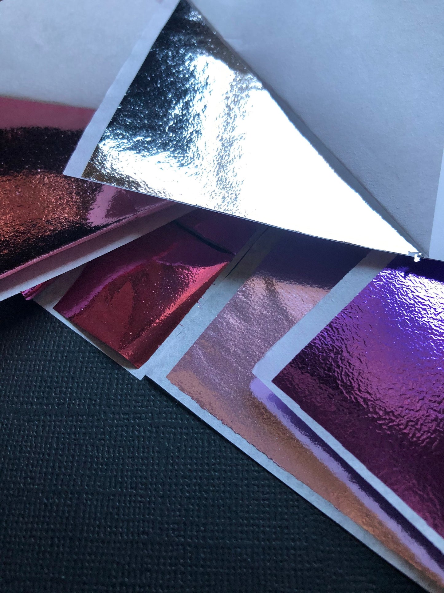 25 Sheets Of Metal Foil Leaf Sheets Pale Pink Dark Purple Lavender Bright Pink Silver