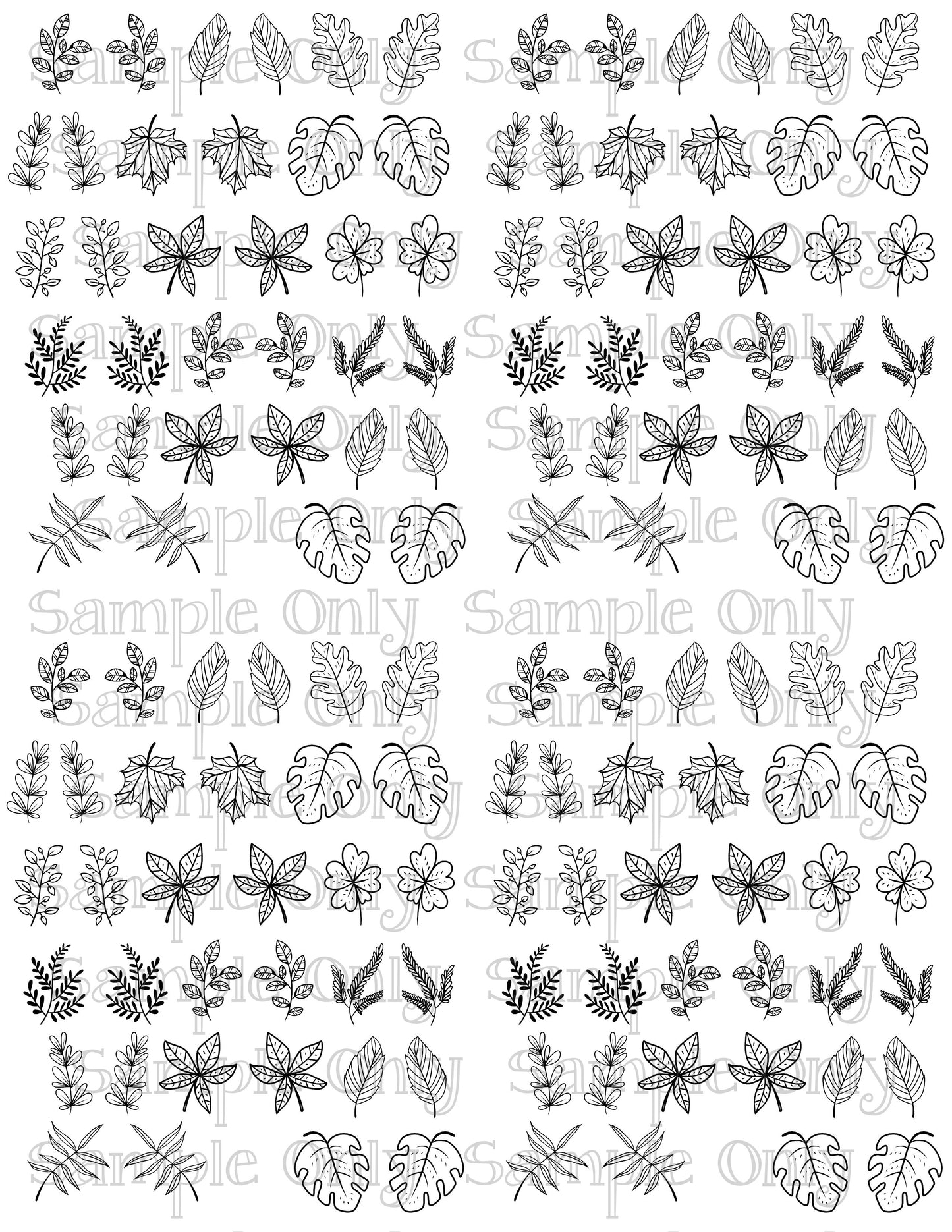 .75 Inch Tropical Leaves Image Sheet For Polymer Clay Transfer Decal DIGITAL FILE OR PRINTED