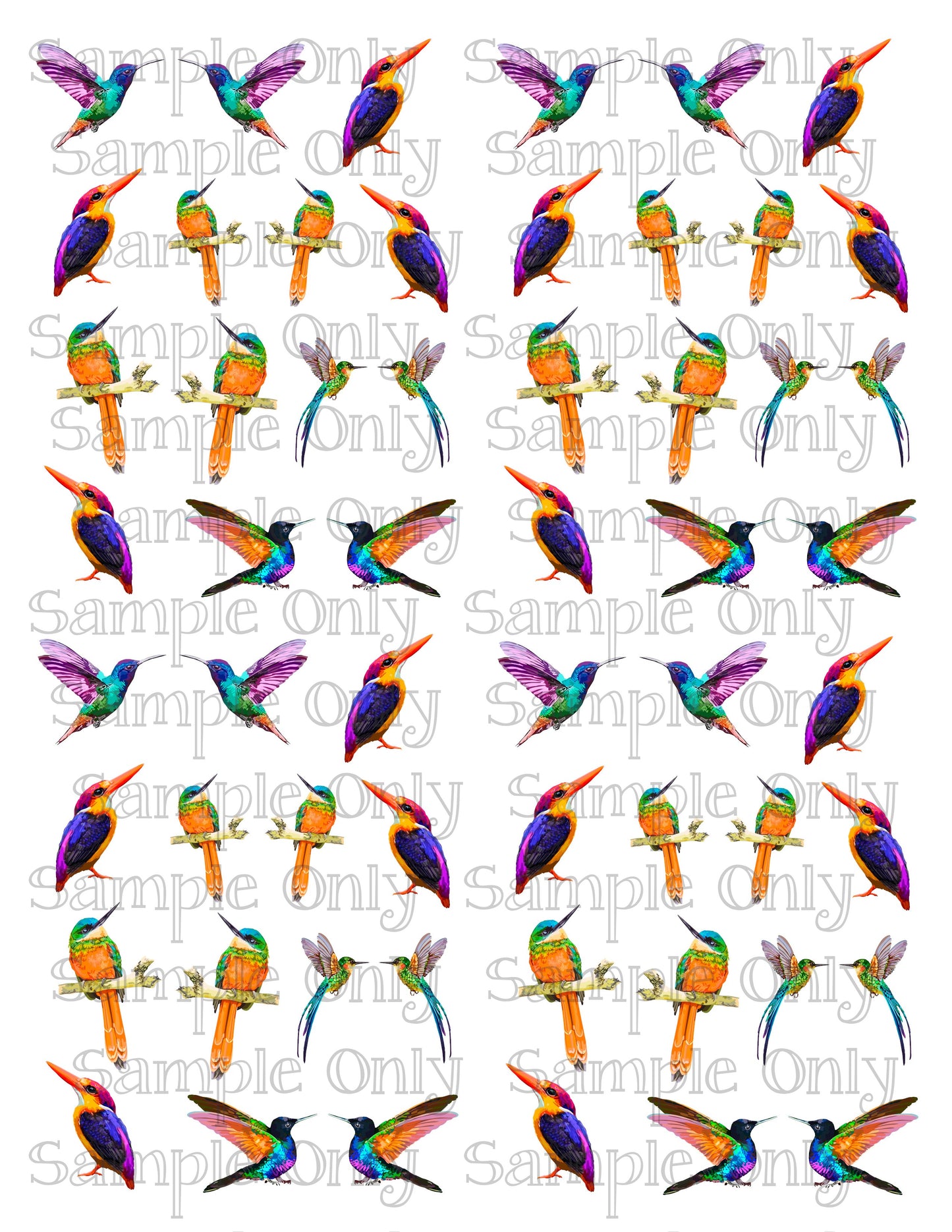 Kingfisher and Hummingbird Printed Water Soluble Image Transfer Sheet For Polymer Clay