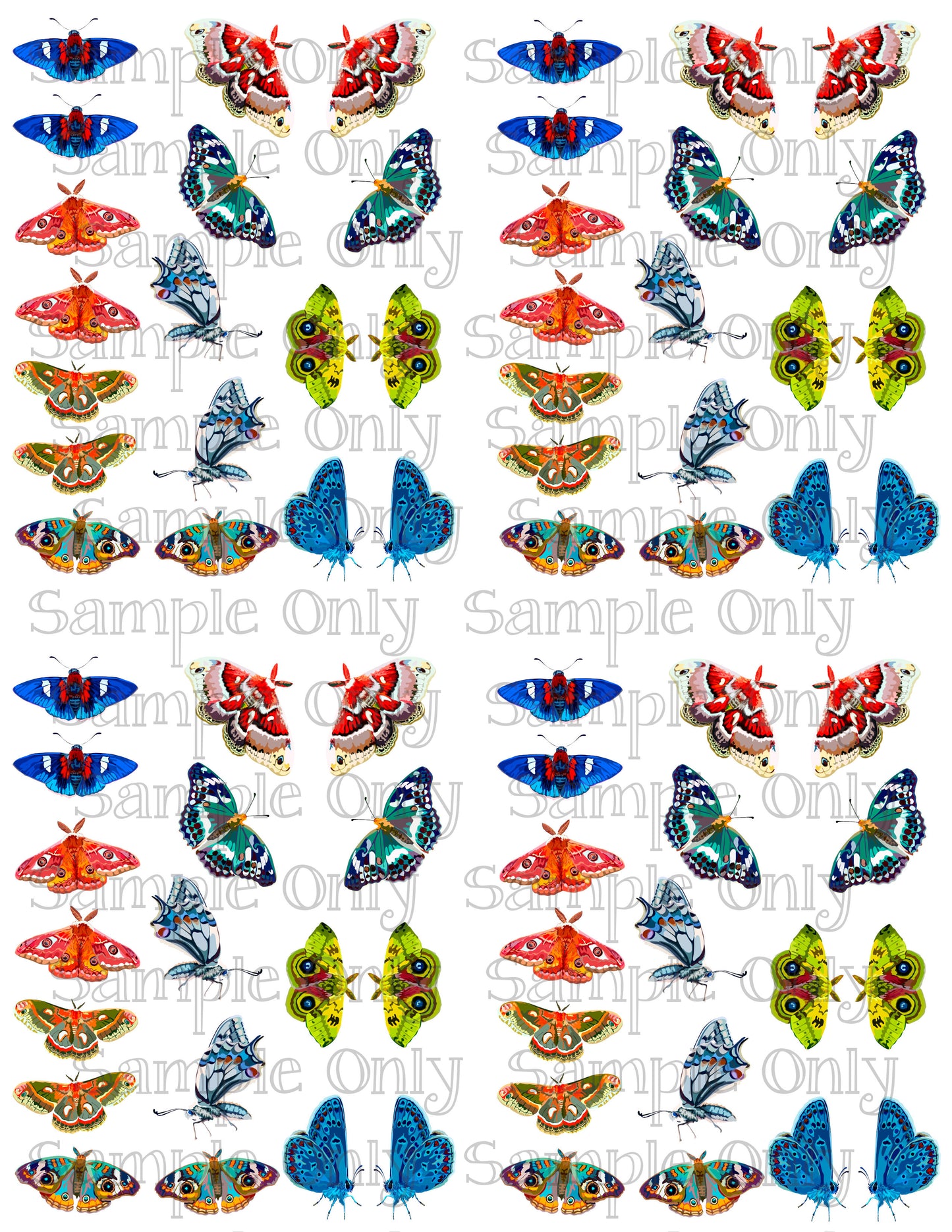 Watercolor Butterfly Moths Printed Water Soluble Image Transfer Sheet For Polymer Clay