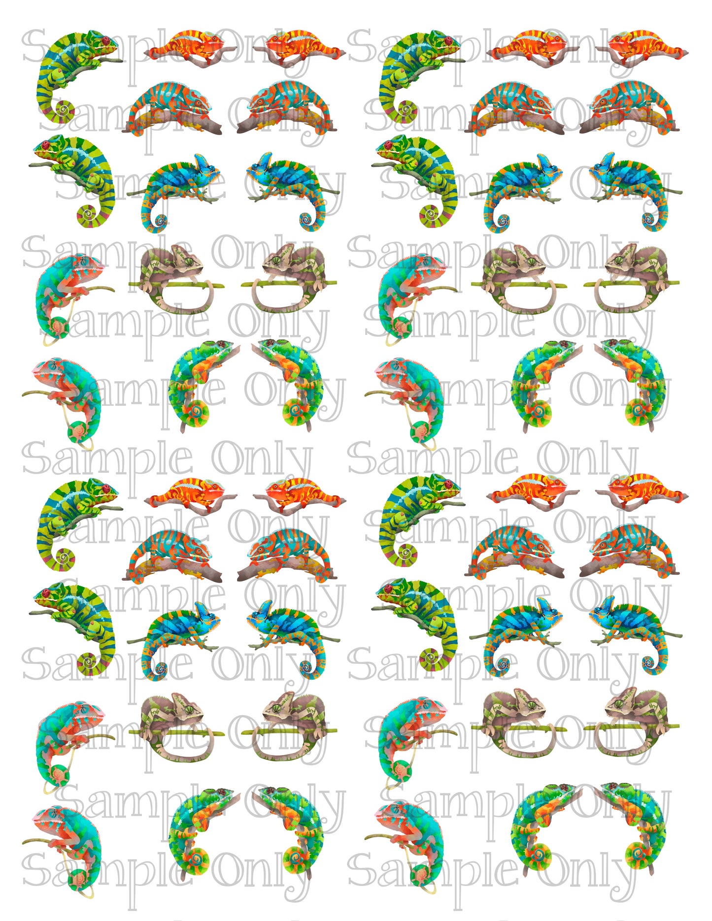 Bright Chameleon Lizards Printed Water Soluble Image Transfer Sheet For Polymer Clay