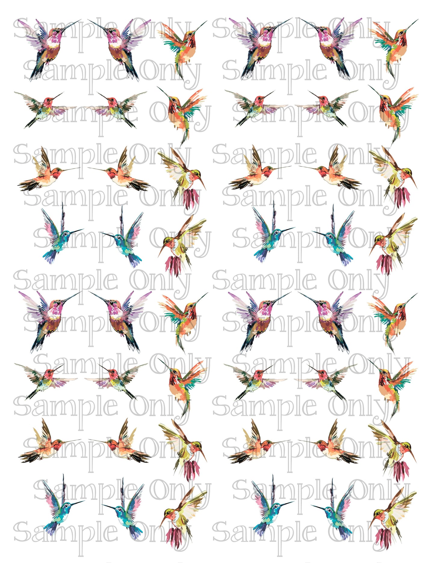 Colorful Hummingbirds Set 2 Printed Water Soluble Image Transfer Sheet For Polymer Clay