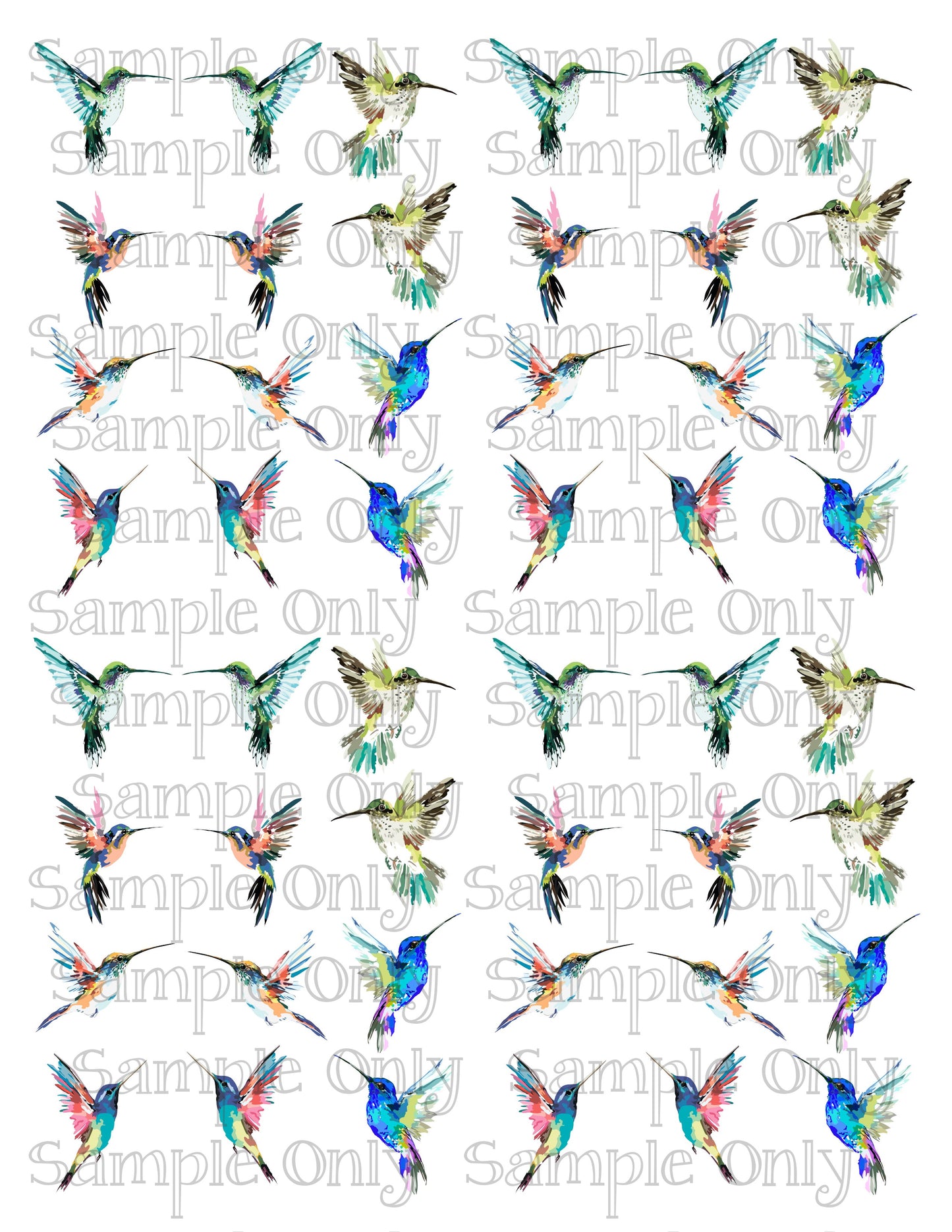 Colorful Hummingbird Set 3 Printed Water Soluble Image Transfer Sheet For Polymer Clay