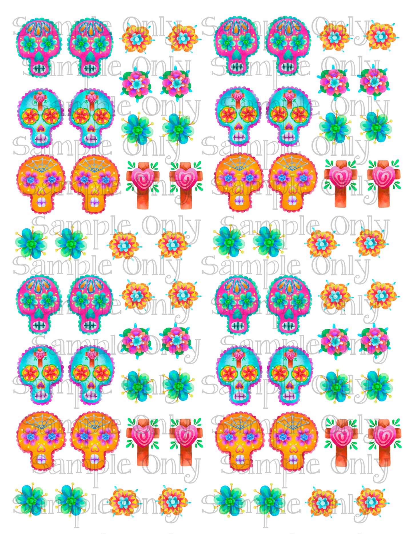 Mexican Sugar Skulls Set 1 Printed Water Soluble Image Transfer Sheet For Polymer Clay