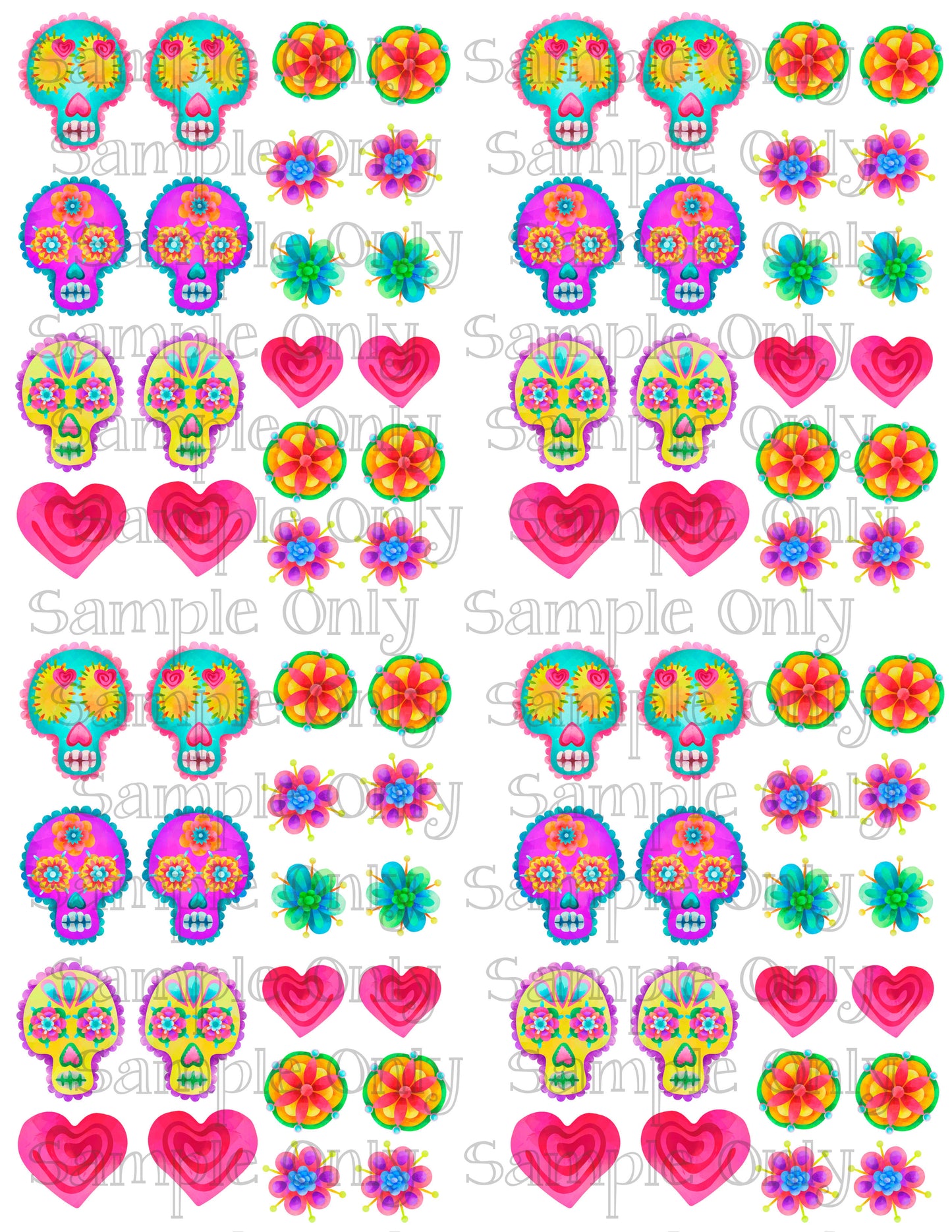 Mexican Sugar Skull Set 2 Printed Water Soluble Image Transfer Sheet For Polymer Clay