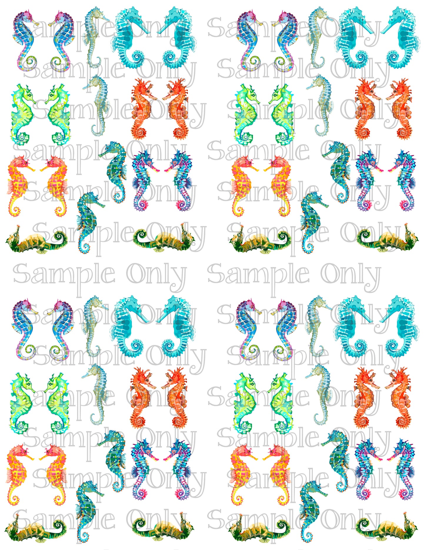 Bright Sea Horse Seahorse Image Transfer Sheet For Polymer Clay