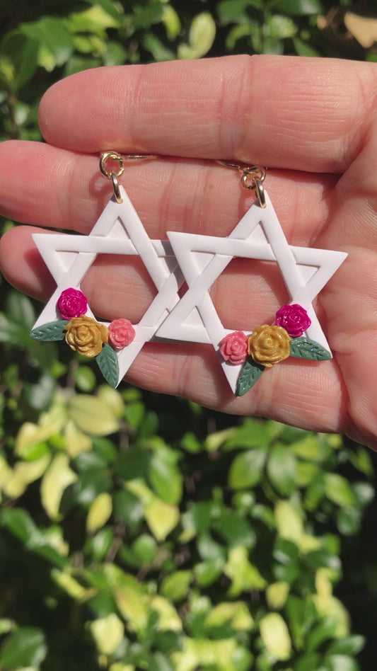 Floral Hanukkah Star Of David Statement  Dangle Earrings